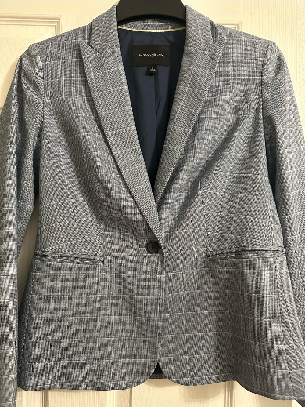 Banana Republic Light Gray Windowpane Single-Button Blazer